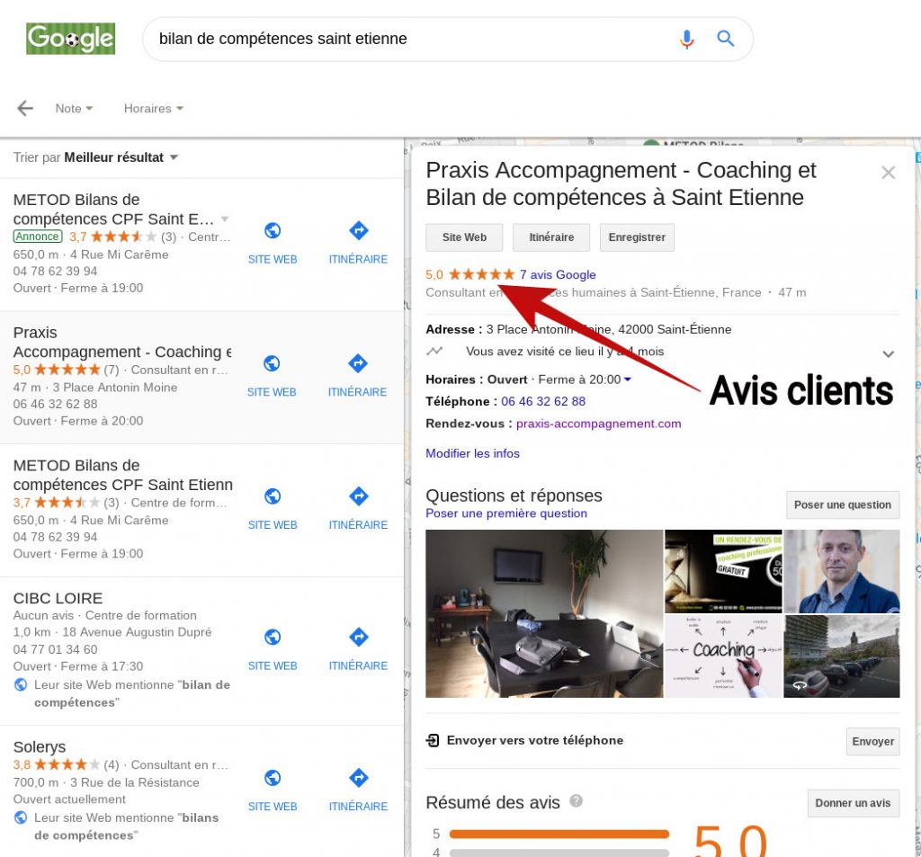 avis google bilan de compétences